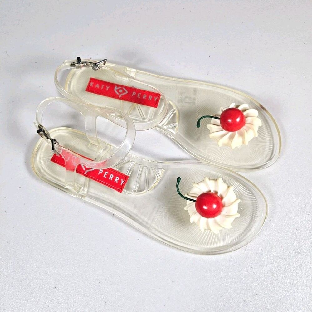 Katy Perry The Geli Clear Jelly Sandals Cherry Whipped Cream Size 9 US / 39 EU